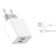USB XO L65 2XUSB 2,4A, Hálózati gyorstöltő (+Lightning kábel), fehér