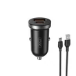 XO CC56, Szivargyújtós töltő, PD QC 30W 1x USB-A + 1x USB-C + USB-C kábel, fekete (GYORS TÖLTÉS)