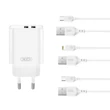 XO CE34, 2XUSB-A 2,4A 12W Hálózati gyorstöltő (+Type C kábel), fehér