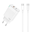 JELLICO C107 PD GAN 45W 1x USB-C + 1x USB-QC3.0 Hálózati gyorstöltő (+TYPE-C-TYPE-C kábel), fehér