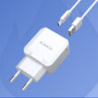 USB KAKUSIGA 2XUSB 2,4A,10W, Hálózati gyorstöltő (+Micro USB kábel), fehér
