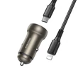 Borofone BZ32A, Szivargyújtós töltő, PD 30W QC 3.0 1x USB-A + 1x USB-C + Type-C - Lightning kábel, szürke (GYORS TÖLTÉS)