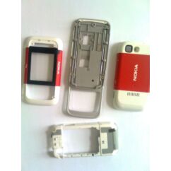 Nokia 5200 komplett ház +csúszka, Előlap, fehér-piros