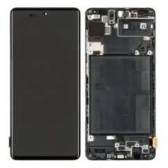 Samsung A715 Galaxy A71, LCD kijelző érintőplexivel és előlap kerettel, fekete