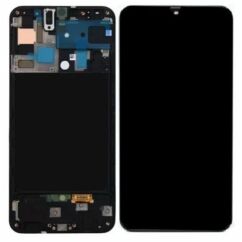 Samsung A715 Galaxy A71, LCD kijelző érintőplexivel és előlap kerettel, fekete