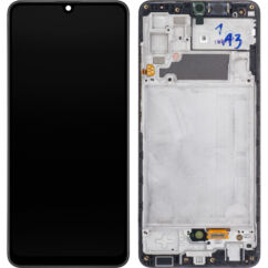 Samsung A325 Galaxy A32 4G, LCD kijelző érintőplexivel és előlap kerettel, fekete