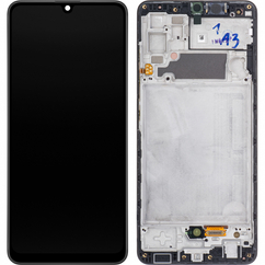 Samsung A325F Galaxy A32 4G, LCD kijelző érintőplexivel és előlap kerettel, fekete (Service Pack)