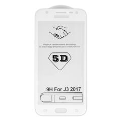Samsung J330 J3 2017, Kijelzővédő fólia, (ütésálló) Full Glue 5D, fehér