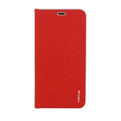 Samsung J610 Galaxy J6+ 2018, Oldalra nyíló flip tok, Carbon, piros