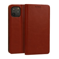 Samsung G985 Galaxy S20 Plus, Oldalra nyíló flip tok, Book Special (valódi olasz bőr), barna