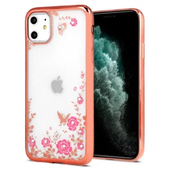 Samsung G998 Galaxy S21 Ultra, Szilikon tok, Virágos, rose gold