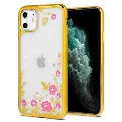 Apple iPhone 13 Pro Max, Szilikon tok, Virágos, arany