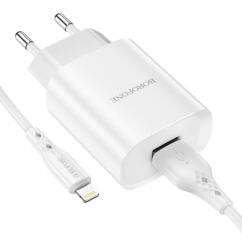 USB Borofone BN1 Innovative, Hálózati töltő, 2.1A, (+Lightning kábel), fehér