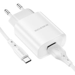 USB Borofone BN1 Innovative, Hálózati töltő, 2.1A, (+USB-C kábel), fehér