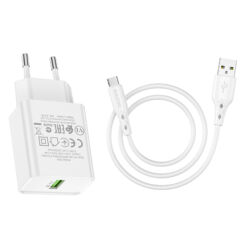 Borofone BN5 Sunlight, Hálózati töltő, QC 3.0 18W, (+USB-C kábel), fehér