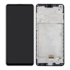 Samsung A217 Galaxy A21S, LCD kijelző érintőplexivel és előlappal, fekete Gyári