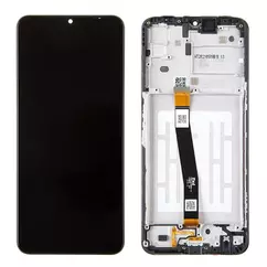 Samsung A226 Galaxy A22 5G, LCD kijelző érintőplexivel és előlap kerettel, fekete