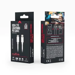 Maxlife MXUC-05, USB kábel, USB-C - Lightning, (2 méter 20W), fehér (Gyorstöltő)