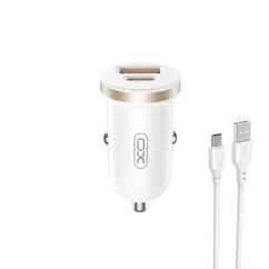 XO CC56, Szivargyújtós töltő, PD 30W QC 1x USB-A + 1x USB-C + USB - USB-C kábel, fehér (GYORS TÖLTÉS)