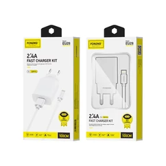 FONENG EU28 1XUSB-A  2,4A, Hálózati gyorstöltő (+Lightning USB kábel), fehér