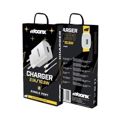 MOONX MC01 1XUSB-A 10,5W, 2,1A Hálózati töltő, (+C-Type kábel), fehér