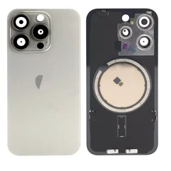 Apple iPhone 16 Pro, Akkufedél, kamera lencsével, mágneses gyűrűvel, fémlemezzel, szürke, Natural Titanium (OEM)