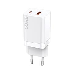 Forever Core Smart PD+ QC 3.0 30W 1x USB + 1x USB-C, Hálózati gyorstöltő, fehér
