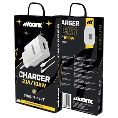 MOONX MC01 1XUSB-A 10.5W 2,1A  Hálózati töltő (+1 méter micro USB kábel), fehér