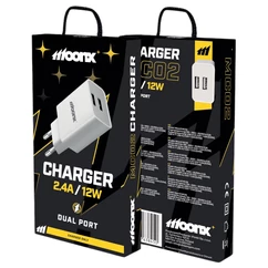 MOONX MC02 2XUSB-A 2,4A 12W Hálózati töltő, fehér