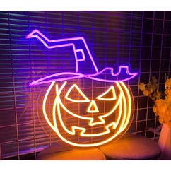 Neolia NNE16 Neon LED Falra akasztható dekorációs lámpa, Halloween Pumpkin, narancssárga-lila 