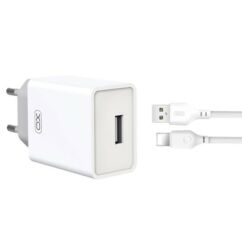 USB XO L93 2,4A USB, Hálózati gyorstöltő (+Lightning kábel), fehér