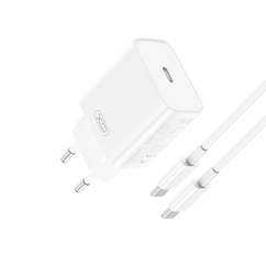 XO CE15 PD, Hálózati töltő, 20W, (1x USB-C + USB-C-USB-C kábel), fehér