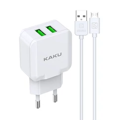 KAKUSIGA 2XUSB 2,4A,10W, Hálózati gyorstöltő (+Micro USB kábel), fehér