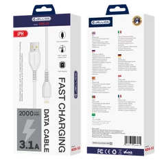 JELLICO KDS-32 - USB - Lightning, USB kábel (2 méter 3,1A), fehér (Fast Charge - Gyors Töltés)