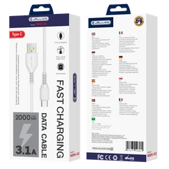 JELLICO KDS-32 USB kábel, USB-A - USB-C, (2 méter 3,1A), fehér 