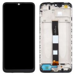 Xiaomi Redmi 9A/9AT/9C/Poco C3, LCD kijelző érintőplexivel és előlapkerettel, fekete
