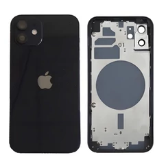 Apple Iphone 12 középső keret, akkufedéllel, hátlappal, kamera lencsével fekete, (GYÁRI) Grade A