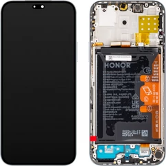 Honor 200 Lite 5G 2024/X8B 4G 2023, LCD kijelző érintőplexivel és előlapkeret, akkumulátor (0235AHGE), ezüst (SERVICE PACK) (GYÁRI)