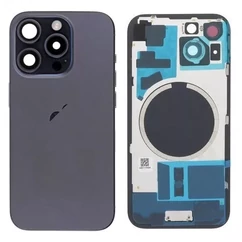 Apple iPhone 15 Pro, Akkufedél, kamera lencsével, mágneses gyűrűvel, fémlemezzel, kék titán (OEM)