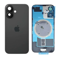 Apple iPhone 16, Akkufedél, kamera lencsével, mágneses gyűrűvel, fémlemezzel, fekete (OEM)