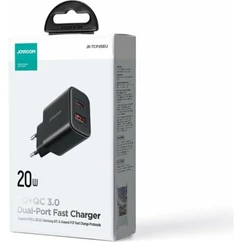 JOYROOM TCF05, 1x USB-A + 1x USB-C, PD, 20W, 3A, Hálózati gyorstöltő EU, fekete