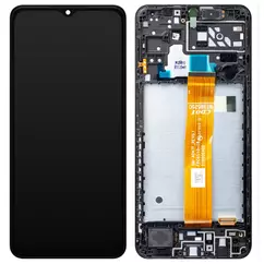 Samsung A047 Galaxy A04S, LCD kijelző érintőplexivel és előlap kerettel, fekete Gyári 