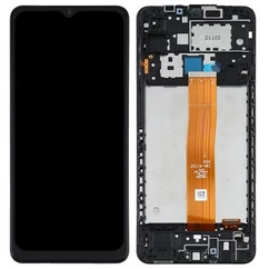 Samsung A125F Galaxy A12, LCD kijelző érintőplexivel és előlapkerettel, fekete (GH82-24490A) (GYÁRI) (SERVICE PACK)