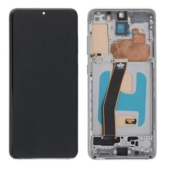 Samsung G980F Galaxy S20, LCD kijelző érintőplexivel és előlapkerettel, fekete, szürke (TFT)