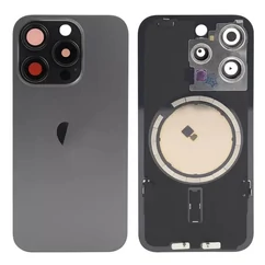 Apple iPhone 16 Pro, Akkufedél, kamera lencsével, mágneses gyűrűvel, fémlemezzel, fekete, Black Titanium (OEM)