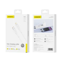 Foneng XS01 USB kábel, USB-C - Lightning, (1méter 27W), fehér (Gyorstöltő)