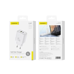 Foneng EU67, 1x USB-A + 1X USB-C  PD 45W 3.0 Hálózati gyorstöltő, fehér