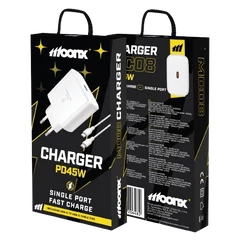 MOONX MC08, 1XUSB-C PD 45W Hálózati gyorstöltő (+TypeC - TypeC kábel), fehér