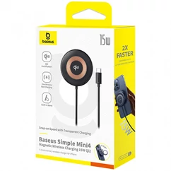 Baseus Simple Mini 4 15W, 1.67A, Qi, Magsafe Vezeték nélküli töltő (P10273300121-01), fekete 