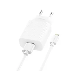 FONENG EU28 1XUSB 2,4A, Hálózati gyorstöltő (+Lightning USB kábel), fehér